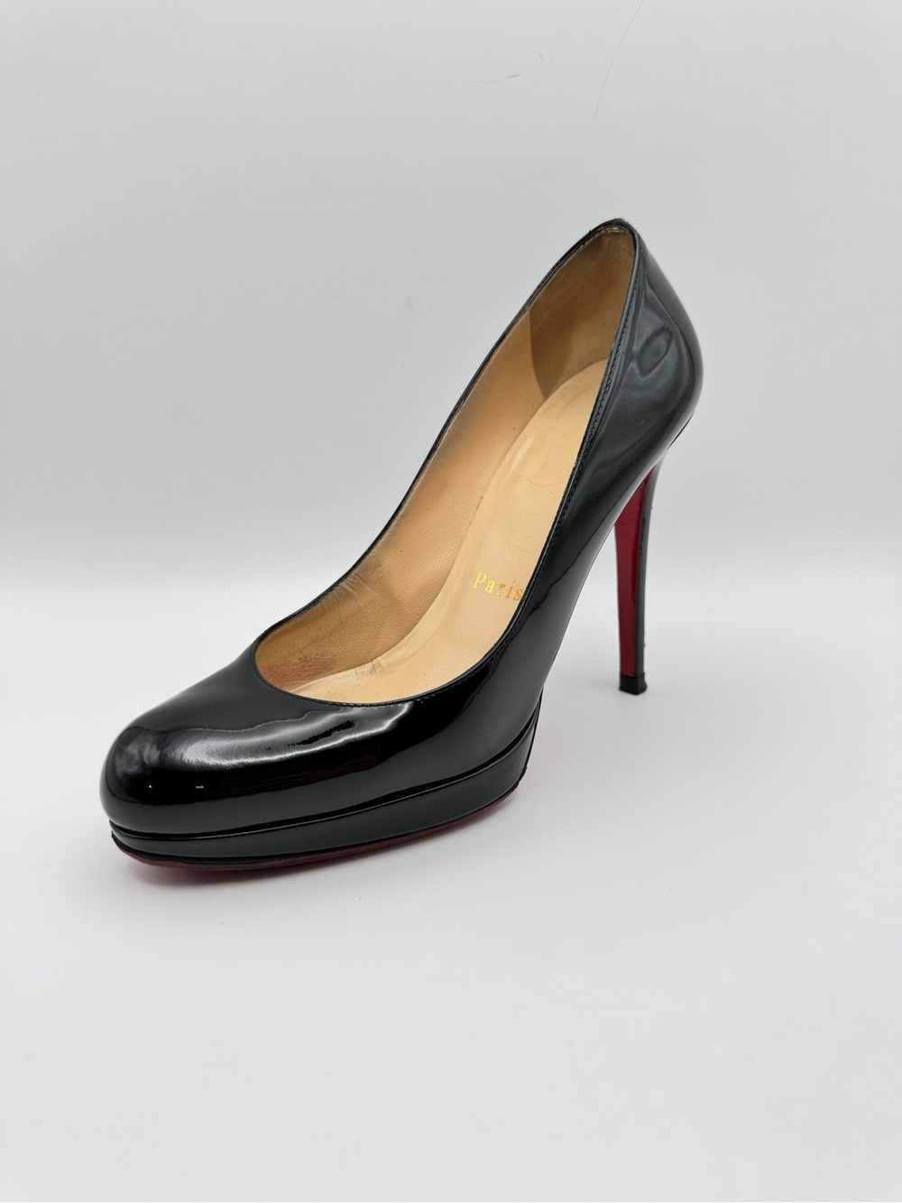 Christian Louboutin Black Patent Platform Pumps with Red Heel
